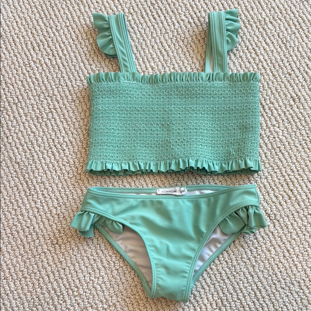 Minnow Green Ruffled Girls Bikini Set